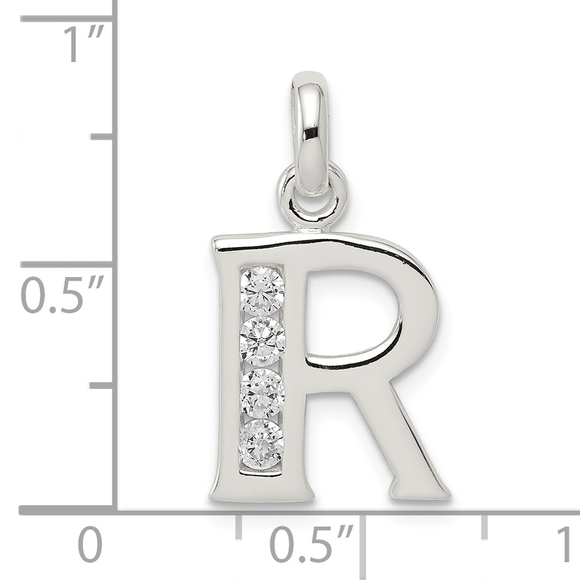 Sterling Silver White CZ Letter R Initial Pendant - Picture 4 of 4